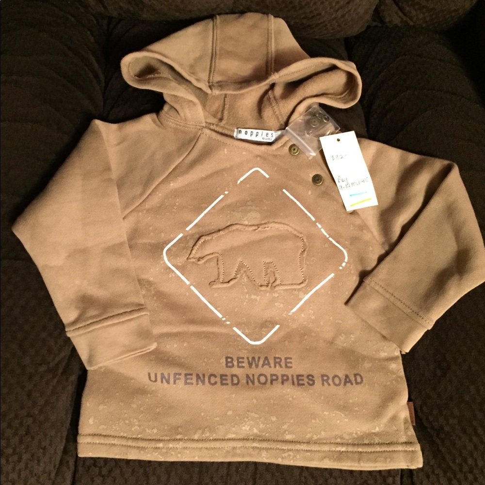 Tan hoodie bear crossing; size 80 (12-18mo)